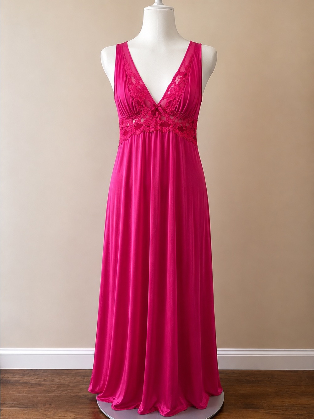 Adonna Hot Pink Lace-Trim Negligee